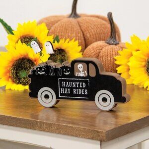 THIS IS HALLOWEEN!!!! ($8) Haunted Hay Rides Wooden Chunky Truck Sitter
